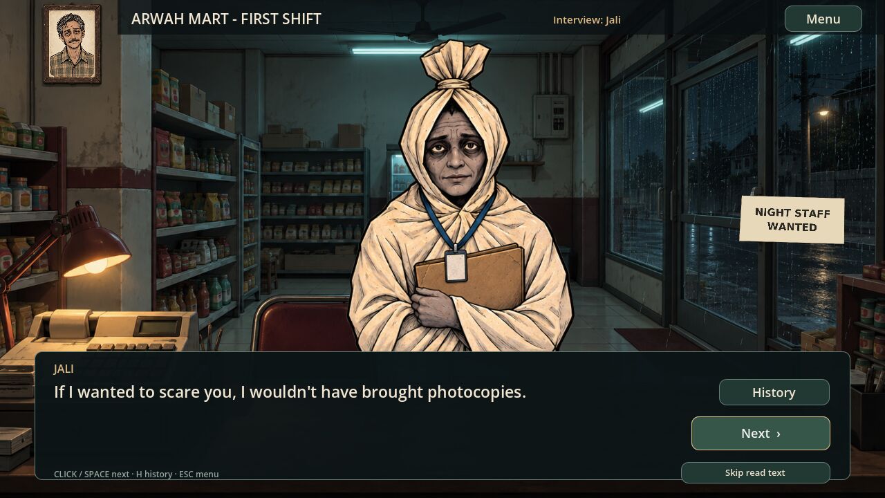 Jali, a pocong applicant, at the counter