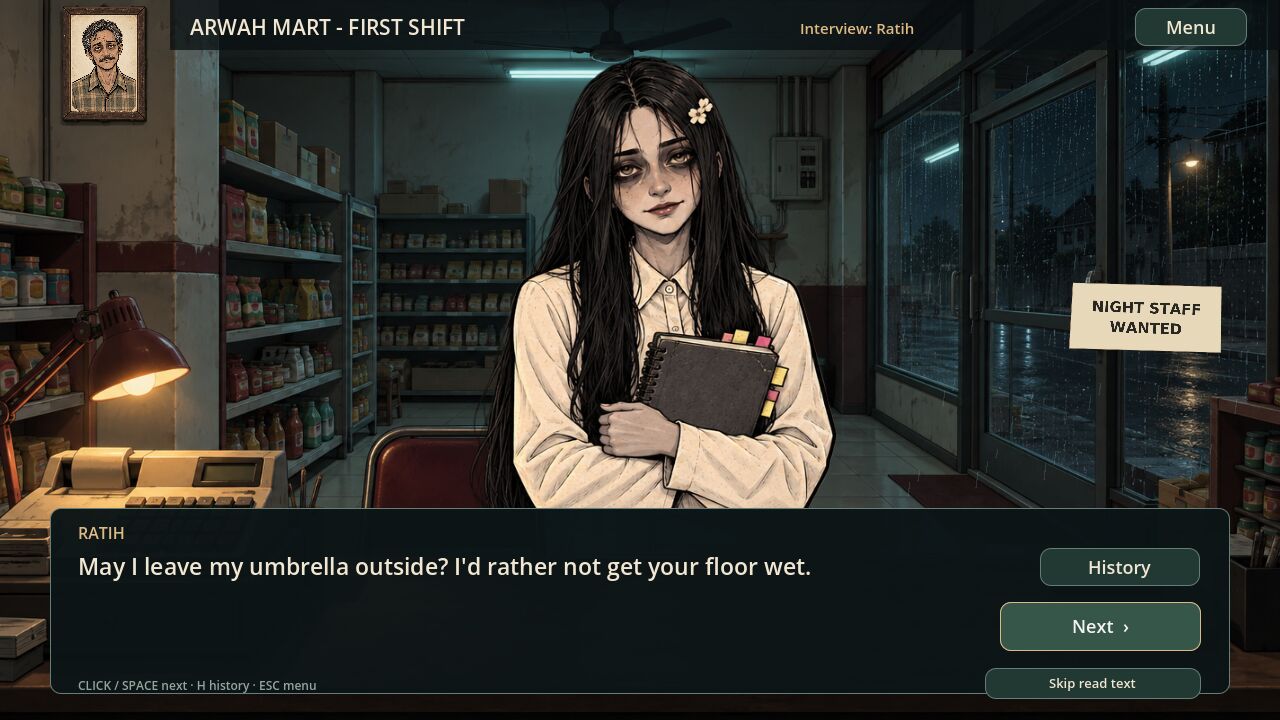 Ratih asking to leave her umbrella outside