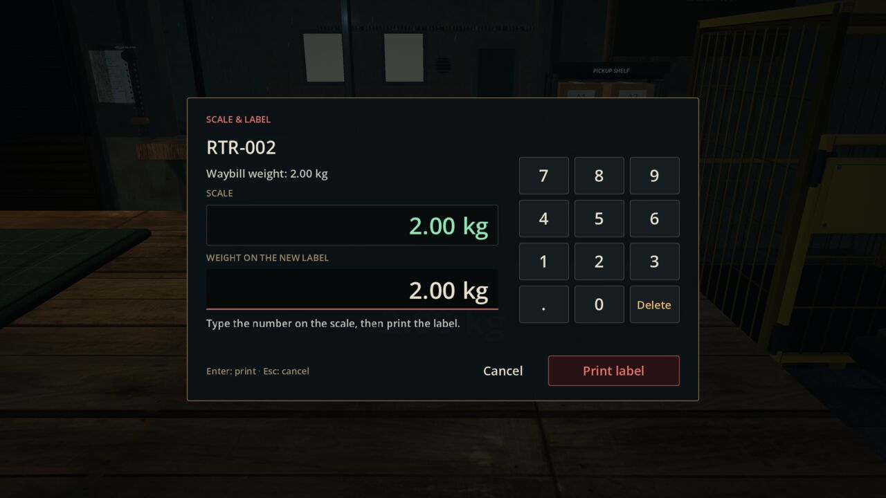 Weighing a parcel on the scale keypad